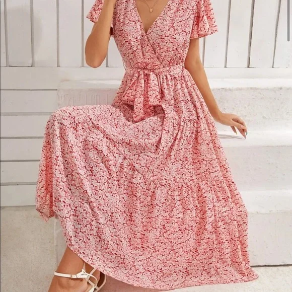 SHEIN Dresses Shein Bell Sleeve Ruffle Hem Ditsy Floral Dress